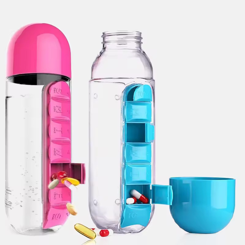 Water bottle and pill organizer