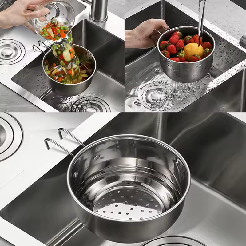 Multi-functional hanging sink strainer basket